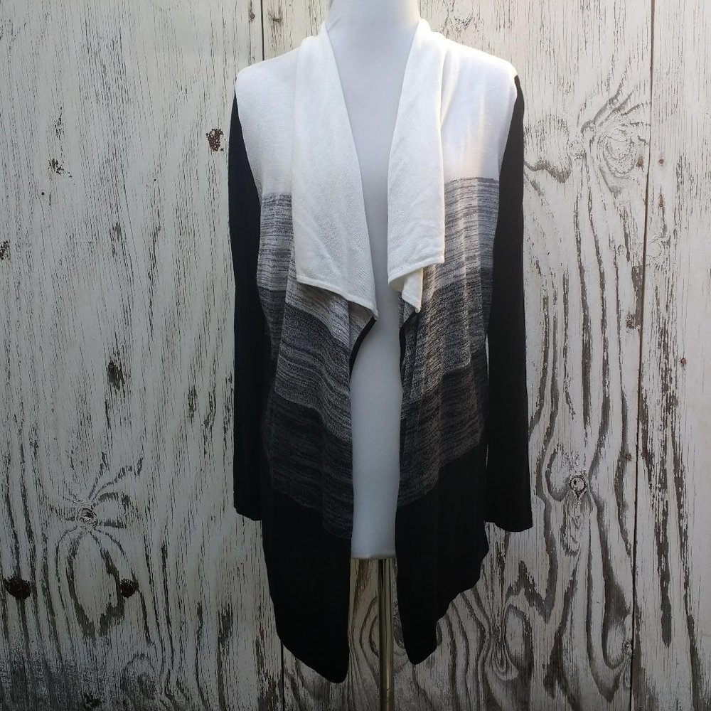 Chico's Travelers Striped Waterfall Cardigan - 12